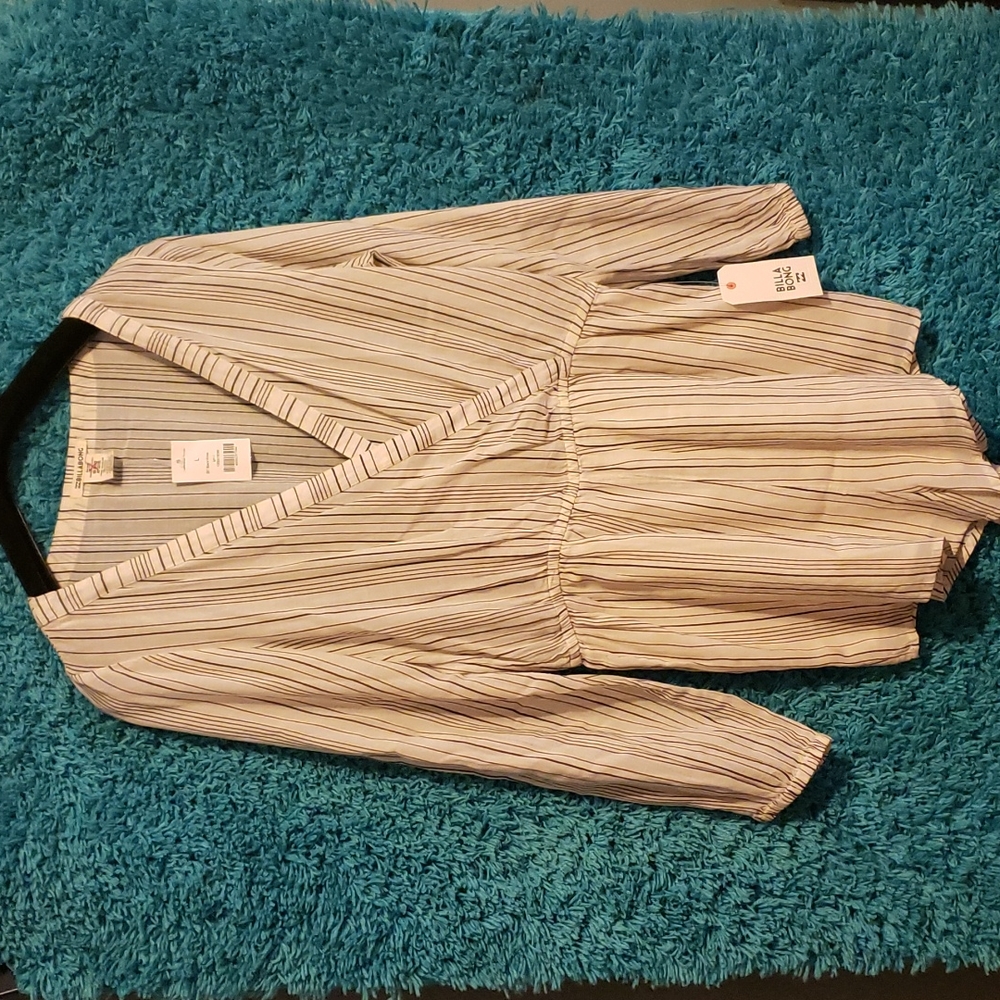 Billabong Cream Striped Long Sleeve Romper